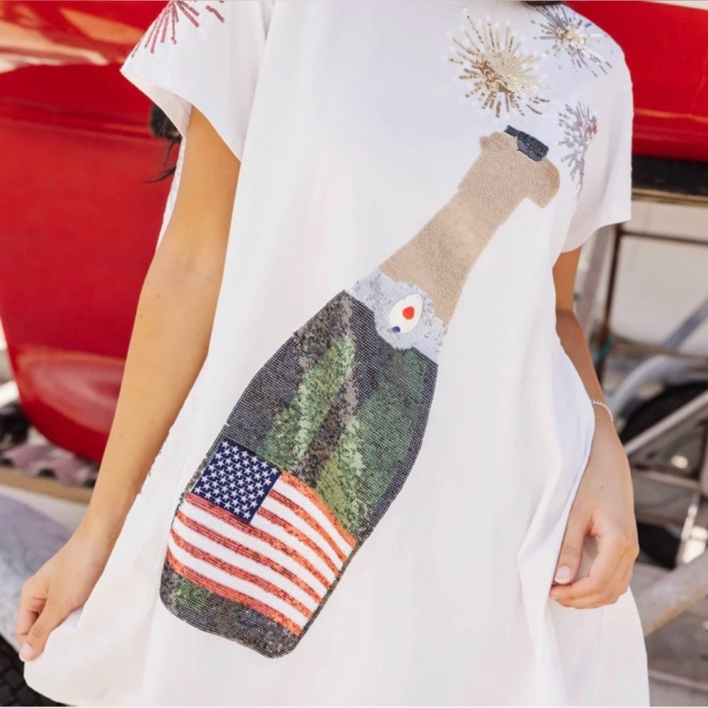 QOS Festive Champagne & Fireworks Sequin Party Dress